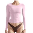 thumbnail image 2 of Timegard Hauts pour Femmes Col Rond Manches Longues T-Shirt Basique Uni Automne Décontracté Ajusté Hauts sous-Vêtements, 2 of 8