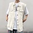 thumbnail image 2 of Birdeem Vestes pour Hommes Hommes Couleur Unie Moto Col Rabattu Denim Punk Veste Sans Manches, 2 of 10