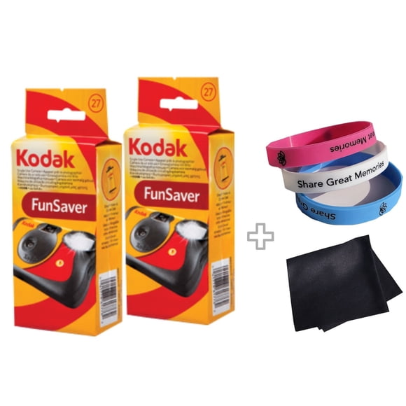Kodak FunSaver 8617763 Appareil Photo Jetable (Lot de 2) Plus un Bracelet Bonus et un Chiffon de Nettoyage