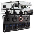 thumbnail image 3 of RV Rocker Switch Panel, Anodize Black 8 Gang RV Aluminum Alloy Switch Panel Single Pole Single Throw 2 Blue LEDs 12 To 24V With DIY Stickers For Ships, 3 of 8