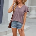 thumbnail image 3 of AherBiu Summer Tops for Women V Neck Cap Sleeve Comfy Ruched Casual Loose Solid Color Shirts Blouse, 3 of 7