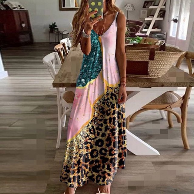 WILLBEST Robe de Maternité Florale Femme Été Mode Décontractée Col Bas Sans Manches Imprimé Fleuri Longue Robe Décontractée Été Col en V Sans Manches Robe Débardeur Robe de Plage Robe S