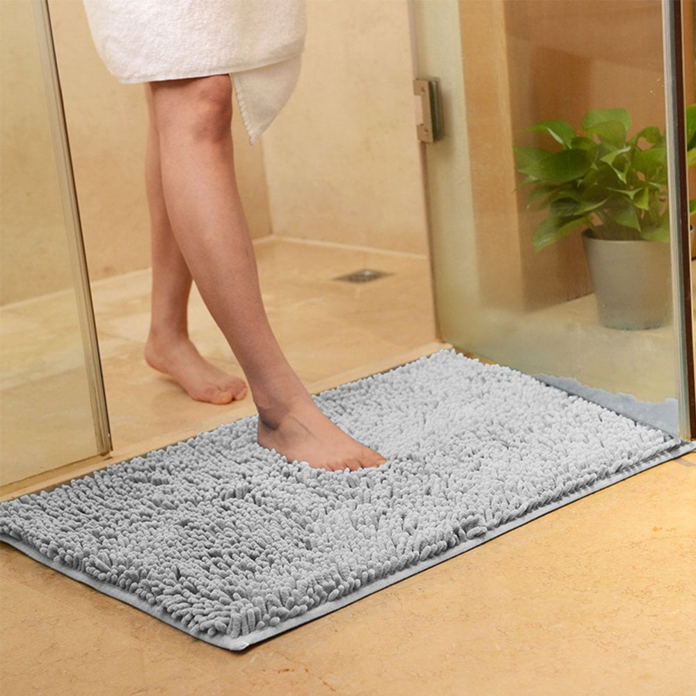 Bath Mat Water Absorbent Floor Mat Anti-Slip Bathroom Rug Soft Comfortable Bathroom Floor Rug Polyester Bath Tub Shower Mat Grey Floor Mat for Kitchen Bathroom 60x40cm