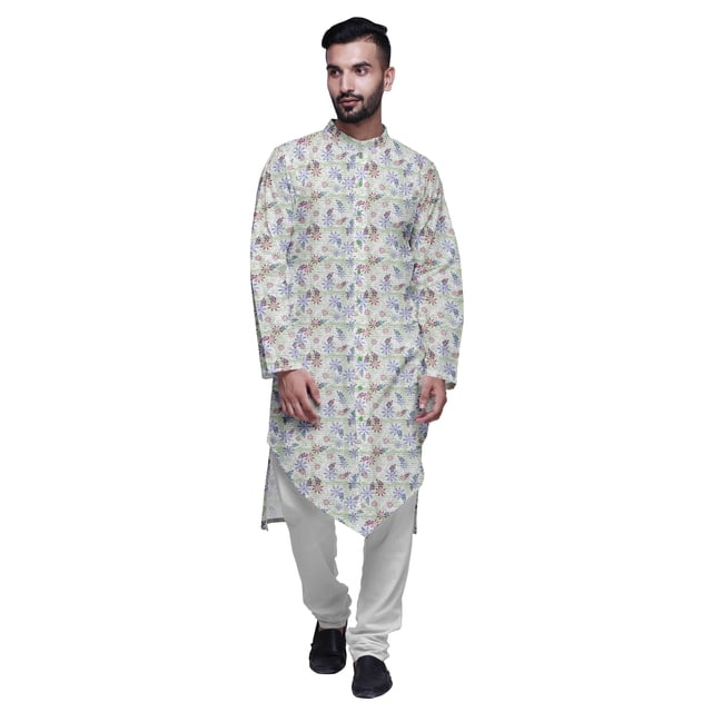 Atasi Button Down Asymmetric Printed Long Sleeve Rayon Kurta Pyjama Set