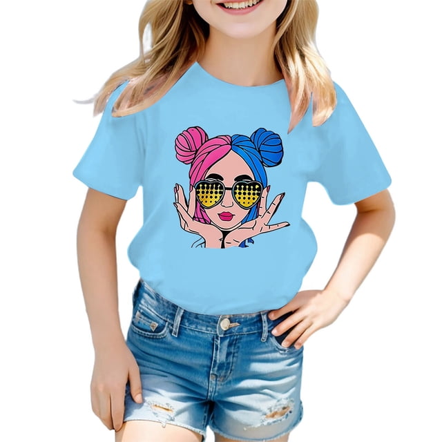 TZEWGL T-Shirts pour Enfants Impression Graphique Col Rond Manches Courtes Vêtements pour Filles Garçons Taille 13-14T