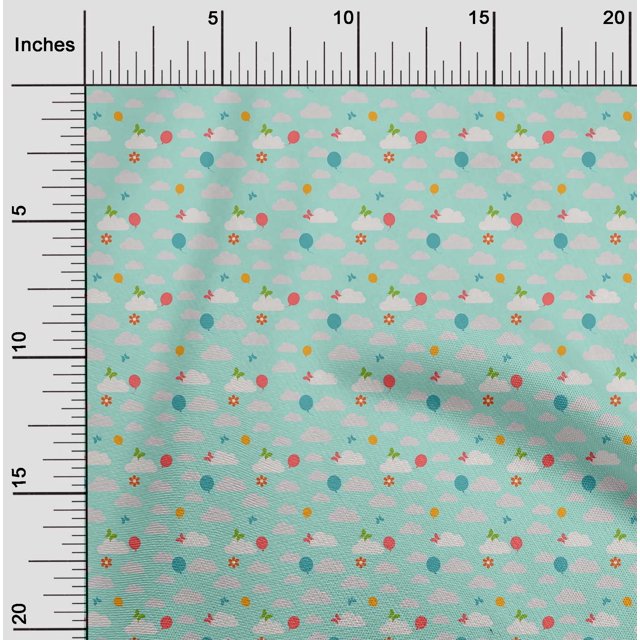oneOone Georgette Viscose Fabric Insect|Balloon & Clouds Nature Print Fabric by The Yard 42 Inch Wide