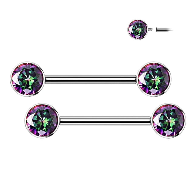 BodyJewelryOnline Nipple Barbell Implant Grade Titanium with CZ bezel Set Internally Threaded Women