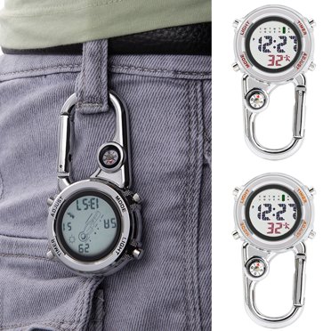 Travelwant Clip on Digital Quartz Watch Backpack Belt Waterproof and Shockproof Anti-oxidation Pocket Watch Glow in The Dark Carabiner Watch with Compass Alarm Clock Date Week for Outdoor