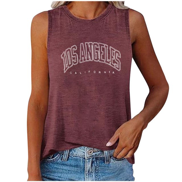 HNMKIU Gym Racerback Tank Tops Casual Round Neck Vest Top For Women Daily Wear Basic Letter Print Tee With Comfortable Fit Spring Summer Outfits