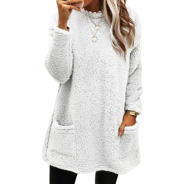 LUXUR Women Fuzzy Fleece T Shirt Loose Work Tops White 2XL