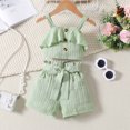 thumbnail image 4 of XDZJLR Child Girls Outfits Ribbed Knit Button Front Camisole Crop Tops And Track Shorts 2 Summer Clothing Set Green 3-4 Years, 4 of 4