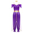 thumbnail image 4 of TiaoBug Womens Shiny Sequins Off Shoulder Jumpsuit with Choker Flowy Tassel Rompers One Piece Outfits Purple 3XL, 4 of 6