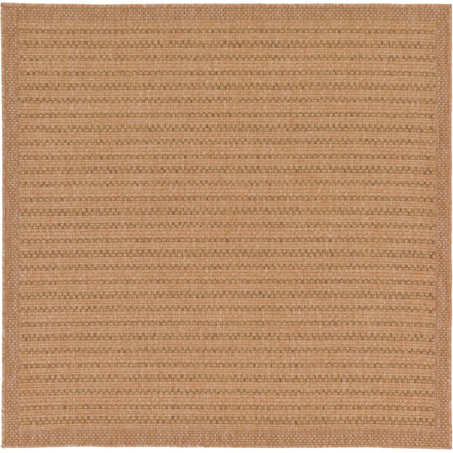 Unique Loom Extérieur Collection Transitionnel Intérieur & Extérieur Casual Rayé Zone Frontière Tapis, 6' Carré, Brun Clair / Olive