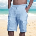thumbnail image 1 of AherBiu Mens Shorts Linen Drawstring Elastic Waist Classic Fitted Casual Summer Beach Shorts with Pockets, 1 of 8