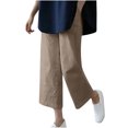 thumbnail image 1 of VEKDONE Womens Cotton Linen Capris Pants Coffee L, 1 of 3