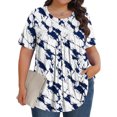 thumbnail image 2 of Pisexur Printemps Tops for Women Blouses for Women Habillé Décontracté Mode Féminine Imprimé Col Rond Manches Courtes Plissé Ample Haut Multicolore,TG, 2 of 8