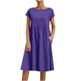 thumbnail image 1 of RKSTN Robes d'Été pour Femmes 2023 Décontractées en Coton et Lin Couleur Unie Longueur Genou Jupes Col Rond Manches Courtes Robe Midi avec Poches, 1 of 5