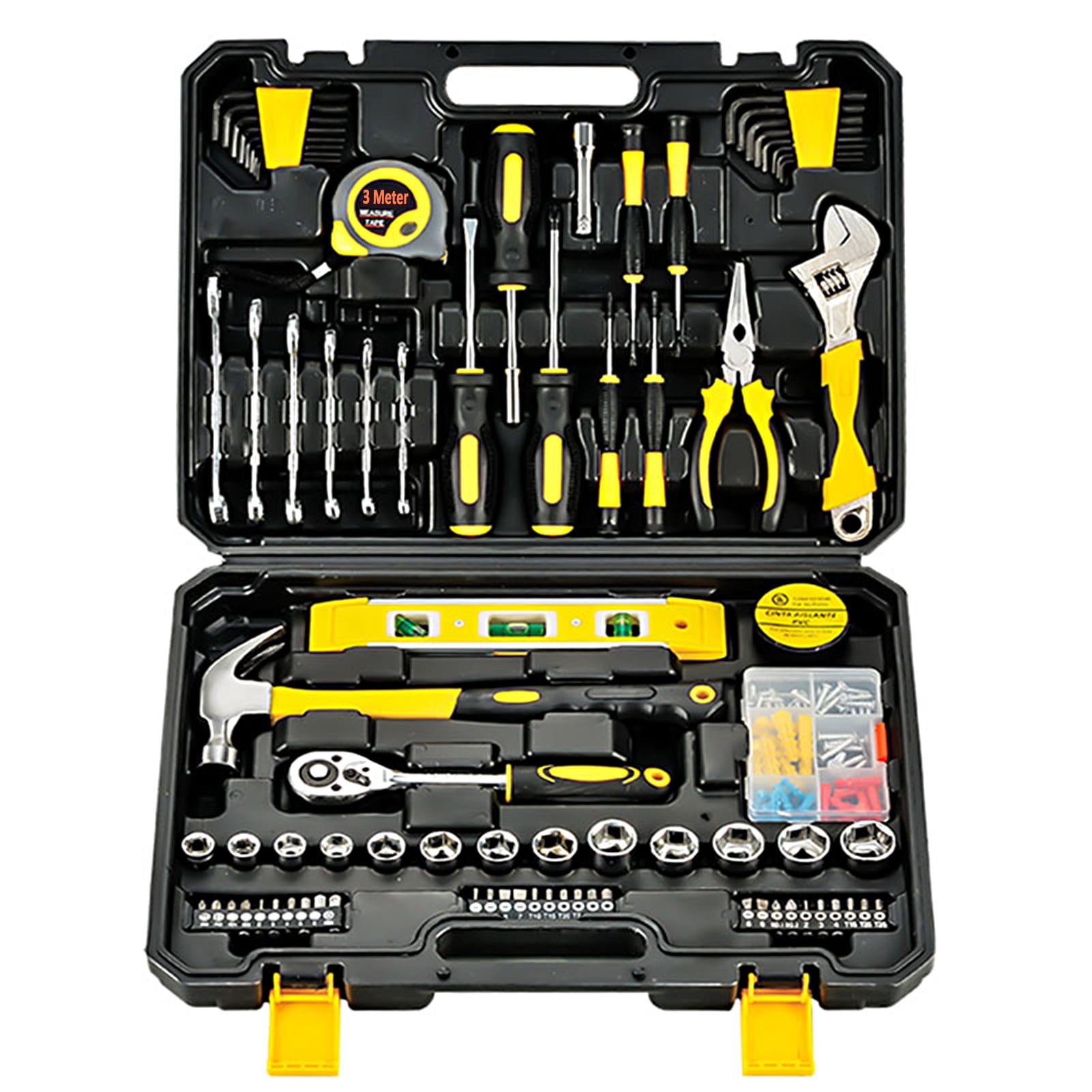 Amdohai 108 Piece Tool Set General House hold Hand Tool Kit with Plastic Toolbox Storage Case Used to Car repair And home Repair