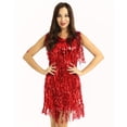 thumbnail image 2 of Aiihoo Robe de Danse Salsa Latin Tango Cha-Cha pour Femme, Robe Charleston à Paillettes et Franges, Costume de Salle de Bal Rouge G, 2 of 7