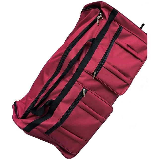 Archibolt Canada Sac de Sport à Roulettes de 36 Pouces avec Roues, Couleur Rouge Vif, Fabriqué en polyester 1200D durable. Ce Sac Surdimensionné Présente un Compartiment Principal Spacieux, Deux Poches avant à Fermeture Éclair pour un Accès Facile, et des Roues de Patin en Ligne pour une Mobilité Fluide. Mesurant 36” x 17” x 15”, Il Est Idéal pour les Voyages, les sports, l'Équipement de hockey d'Équipe et le Rangement. Pliable pour un Rangement compact, Il Est Conçu pour Résister aux conditions Difficiles et aux Éléments Extérieurs
