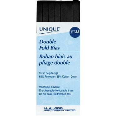 UNIQUE Double-Fold Bias Tape - 7 mm (0.28 in) × 3.7 m (1/4 in × 4 yd), blanc, polycoton, noir