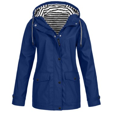 CEHVOM Women Solid Rain Jackets Outdoor Plus Size Waterproof Hooded Raincoat Windproof