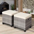 thumbnail image 3 of Costway Lot de 2 Poufs de Patio en Rotin avec Coussins, Repose-Pieds, Table, Beige, 3 of 10