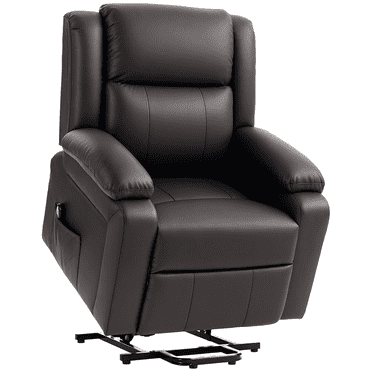 HOMCOM Fauteuil Releveur, Fauteuil Inclinable en Cuir PU avec Poches Latérales, Brun