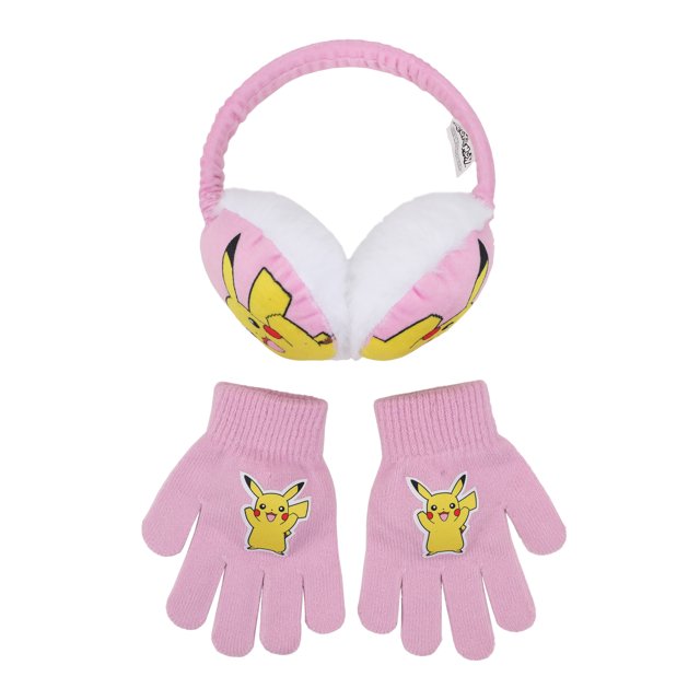 Pokémon Pikachu Ensemble d'Accessoires pour Jeunes 2 Pcs avec Cache-Oreilles Roses et Gants Magiques Comprenant des Cache-Oreilles Roses Assortis avec un Intérieur boa Blanc Doux et des Gants Ornés d'Images Pikachu. Fabriqué en polyester Peluche et Fil Acrylique pour Chaleur et Confort.