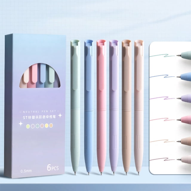 Uscallm 6 Color Fast Drying Retractable Ink Pens For Journaling, Planner, Diary, Note Taking, Fine Tip Glossy Gel Pens, 6-Pack Multicolor Writing Pens