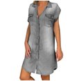 thumbnail image 1 of 2025 Robes Décontractées pour Femmes à Col Rabattu Robes d'Été pour Femmes en Denim Robes de Fête Sans Manches Robes en Coton pour Femmes Décontractées d'Été Évasées, 1 of 5