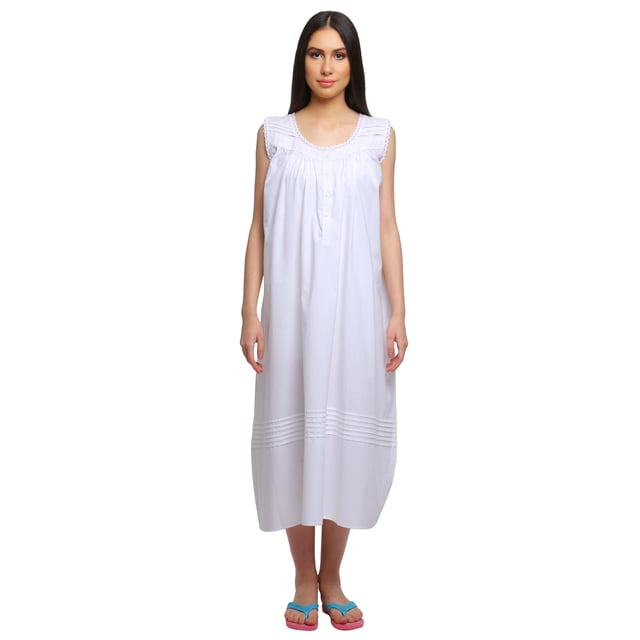 Moomaya Womens Lace Border Sleepwear For Ladies Button Placket Nightdress