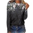 thumbnail image 1 of IROINNID T-Shirt à Manches Longues en Polyester Réduit pour Femmes, Quotidien Été, Aguichant, Plissé, Imprimé, Coupe Régulière, Col Rond, Haut à Boutons, Noir, 1 of 5