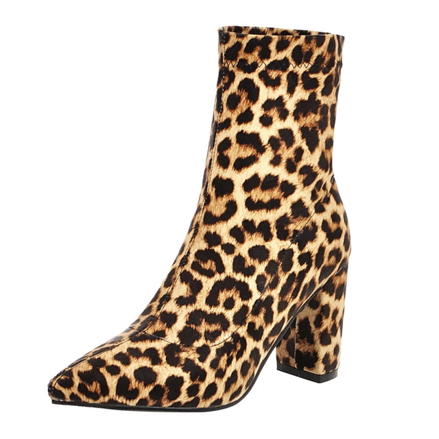 Bottes à Enfiler pour Femmes à Imprimé Léopard, Bottes Chaussettes, Bottines