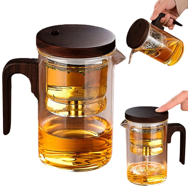 Antqov Stainless Steel Tea Strainer Glass Floating Teapot Large Capacity Glass One Click Filtration Tea Separation Brewing Teapot, Home Accessories