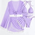 thumbnail image 2 of HKEJIAOI Maillot de Bain Triangle à Ficelles avec Ensemble de Couverture à Franges Violet TG, 2 of 8