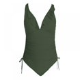 thumbnail image 2 of Maillot de Bain une Pièce pour Femmes à Volants Col en V Noir, 2 of 6