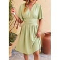 thumbnail image 4 of Robe pour Femme Été Décolleté en V Profond Élégante Mini-Robe à Volants Robe à Taille Robes Vert Haricot L, 4 of 10