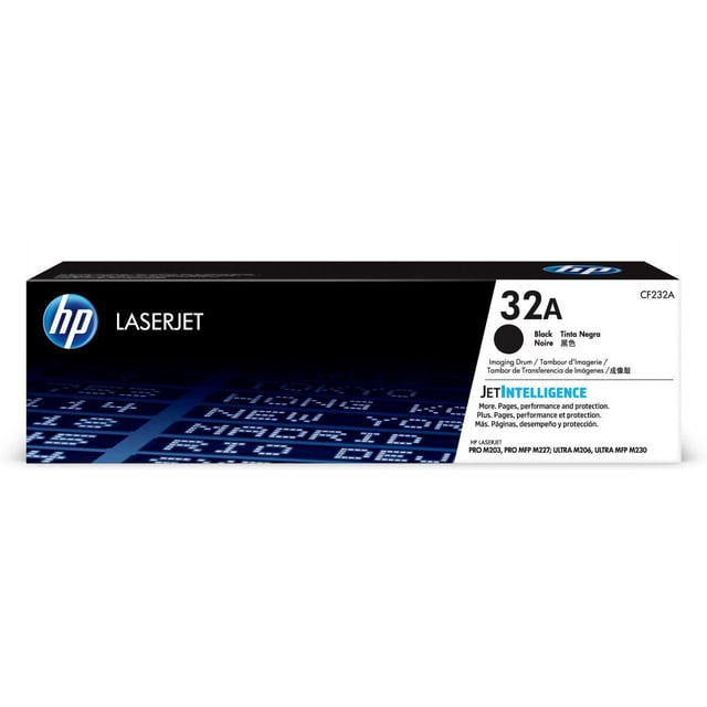 HP 32A (CF232A) Original LaserJet Imaging Drum in black, compatible with HP LaserJet Pro printers such as M118dw, M203dw, MFP M148dw, MFP M148fdw, MFP M149fdw, MFP M227fdn, and MFP M227fdw. Features JetIntelligence technology for reliable performance and an average yield of 23,000 pages.