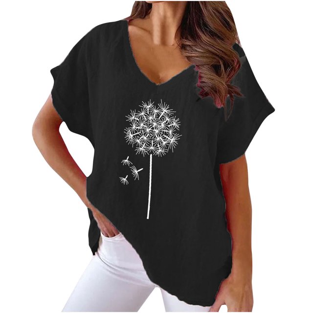 Blouses à Manches Courtes pour Femmes Été Sexy Mode Imprimée Col en V Régulier Haut Blouse Manches Courtes Sexy Hauts d'Été pour Femmes Hauts d'Été pour Femmes Tendance Hauts à Manches Courtes pour Femmes