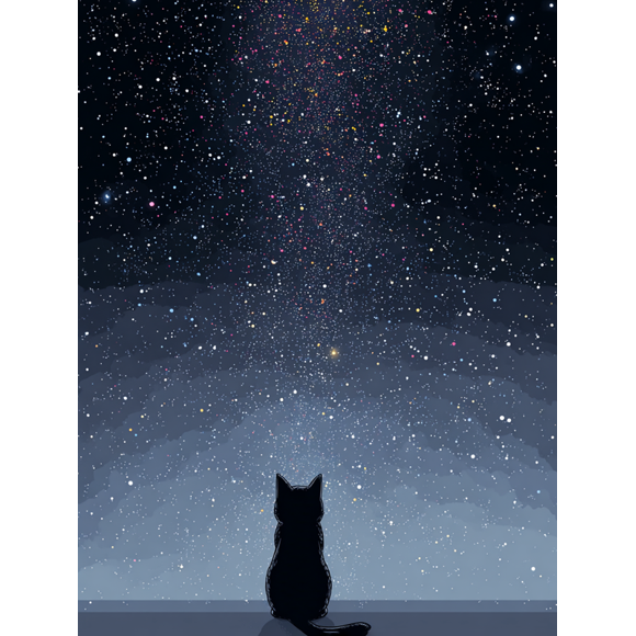 Qisvanset Cat Gazing Starry Sky Canvas Wall Art 15.75x11.81 Inches