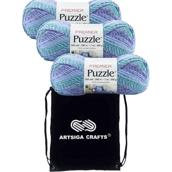 Premier Yarns Puzzle Tangram 1050-11 (3-Skeins - Same Dye Lot) Chunky Bulky #5 100% Acrylic Yarn for Crocheting and Knitting with Project Bag