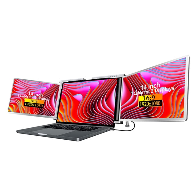 14 inches Laptop Expansion Screen FHD Portable Tri-screen Monitor with 1 Cable for 2 Displays for Windows, MacOS for 15-17.3 inch Laptop