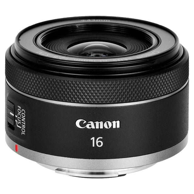 Canon RF 16mm f/2.8 STM Lens (International Version), a compact and lightweight digital camera lens with a bright maximum aperture. Features include a textured focus ring, 5.1-inch minimum focusing distance, and STM AF motor for smooth autofocus. Suitable for wide-angle photography, vlogging, and astrophotography.