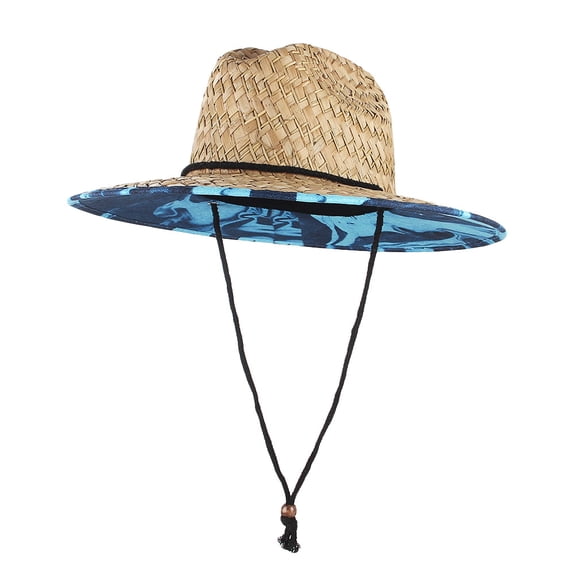 (Black border,M,56-58cm)Men's Pierside Lifeguard Beach Sun Straw Men's Straw Sun Classic Beach Hat Raffia Wide Brim Raffia Wide Brim, Natural