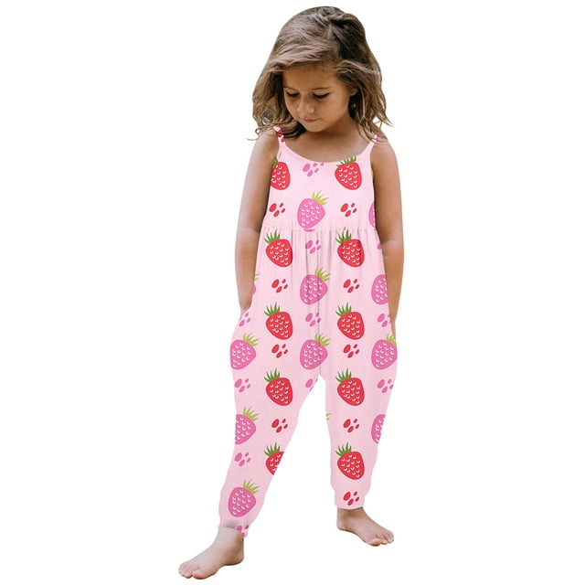 MIASHUI Girls Jumpsuits Cute Print Sleeveless Rompers Casual Loose Long Pants with Pockets,Pink,12-18 Months