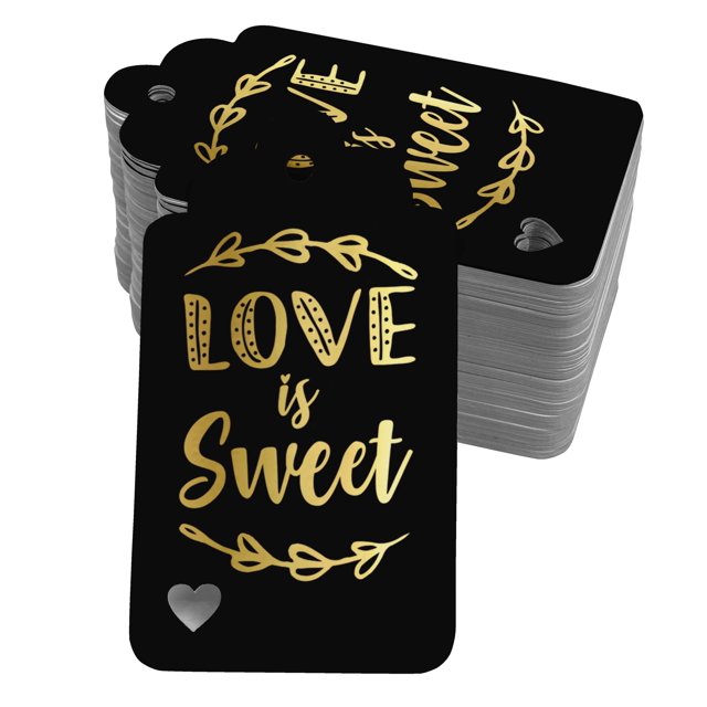 Inkdotpot 100 Pack Real Gold Foil Paper Tags Love Is Sweet Wedding Favor Hang Tag