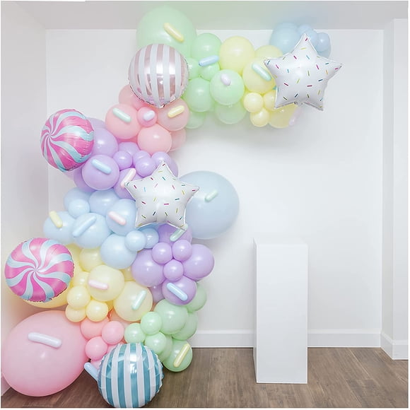 SHIMMER & CONFETTI 16ft Premium Candyland Balloons for Birthday Party - Pastel Pink, Purple, Green, Yellow, Blue, Candy Foil Balloons Garland Arch Kit - Macaron, Easter, Candyland Party Decorations