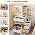 thumbnail image 4 of MIUUKA Makeup Vanity Desk with Sliding Mirror,LED Adjustable Lighting,Charging Station,4 Drawers & 7 Storage Shelves,Vanity Table with Stool,Power Outlet,Bedroom Dressing Table,White, 4 of 7