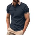 thumbnail image 2 of Shirts for Men, Mens Patchwork Fallow Button Round Neck Sports Short Sleeve Shirt, 2 of 6